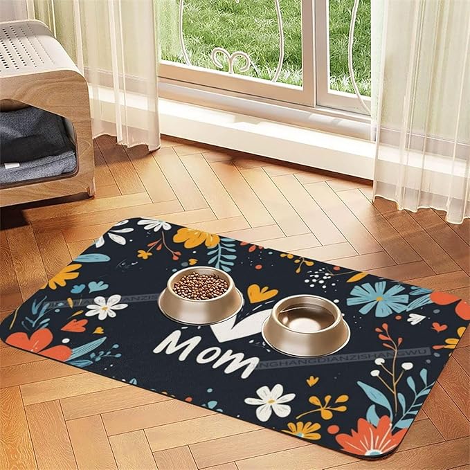 Pet Feeding Mat Absorbent Dog Mat for Food Water Bowl No Stains Quick Dry Water Dispenser Mats Happy Mother's Day Floral Gift Mom Bu Dog Accessories Pet Supplies Bowl for Messy Drinkers 24x16In