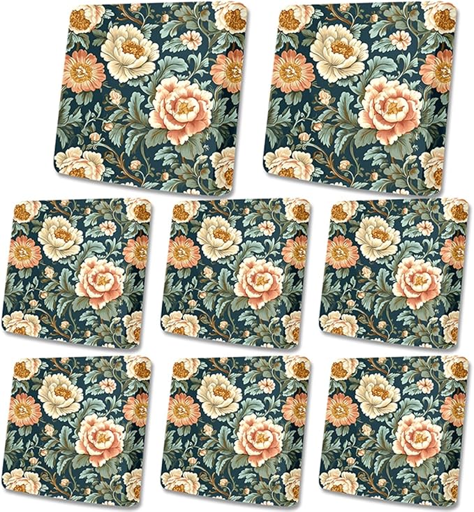 HANDONTIME 8Pcs Outdoor Patio Cushion Covers Pink Peony Stretch Couch Cushion Cover Patio Couch Slipcover for Outdoor/Indoor Washable Non-Slip Furniture Protector for Pet (Navy, Cover Only)