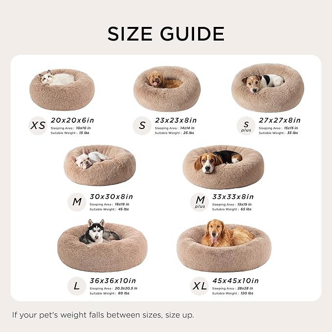 Bedsure Calming Dog Bed for Small Dogs - Donut Washable Small Pet Bed, 23 inches Anti-Slip Round Fluffy Plush Faux Fur Large Cat Bed, Fits up to 25 lbs Pets, Mauve Blush