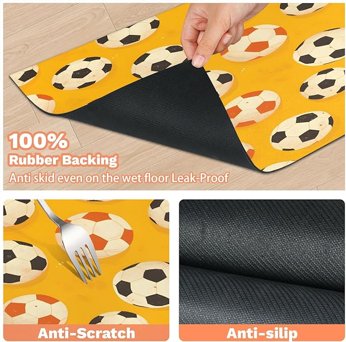 Soccer Ball Dog Food Mat for Floors Absorbent, Quick Dry Water Dispenser Mat for Food, Water, Pet Supplies 12" x 20", Sports Theme