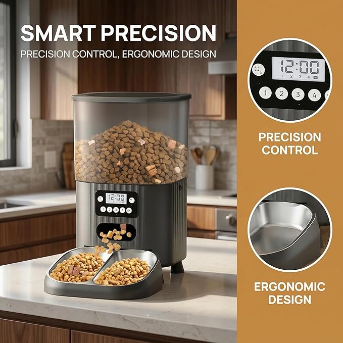 Automatic 4.5L Pet Feeder, 360° Sealed 30-Day Storage, 45° Anti-Jam Slope, Timed Quantitative 1-4 Meals, Dual Power Supply, BPA-Free, 304 Stainless Steel Bowl, Non-Slip Dog Cat Food Dispenser