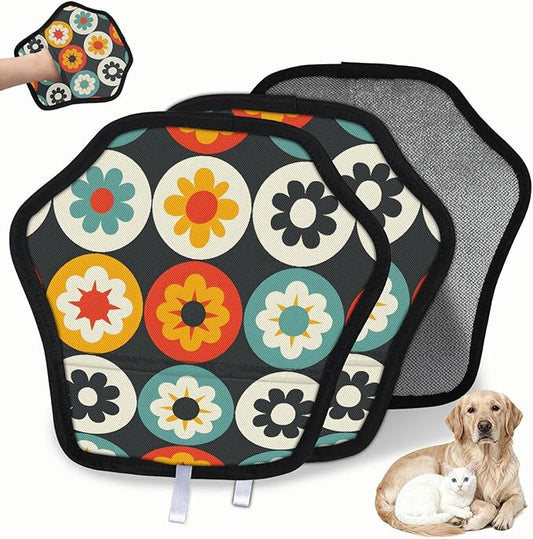 Reusable Pet Hair Removal Glove Floral Circles Magic Brush for Cat & Dog Hair Remover for Car, Sofa, Bedding, Clothes - 9x9 Mitt Washable