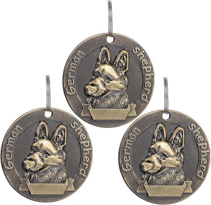 Cabilock 3pcs Vintage Bronze Zinc Alloy Dog Id Tags for German Shepherd, Pet Identity Tags with Collar Charms, Sturdy Pet Listing Accessories for Dog Supplies