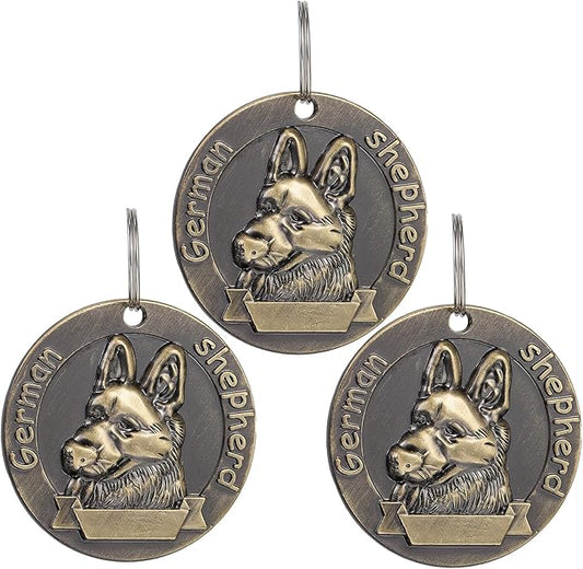 Cabilock 3pcs Vintage Bronze Zinc Alloy Dog Id Tags for German Shepherd, Pet Identity Tags with Collar Charms, Sturdy Pet Listing Accessories for Dog Supplies