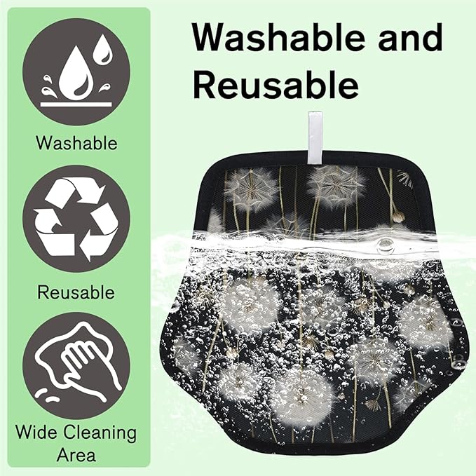 Reusable Pet Hair Removal Glove Dandelion Floral Flower Magic Brush for Cat & Dog Hair Remover for Car, Sofa, Bedding, Clothes - 9x9 Mitt Washable