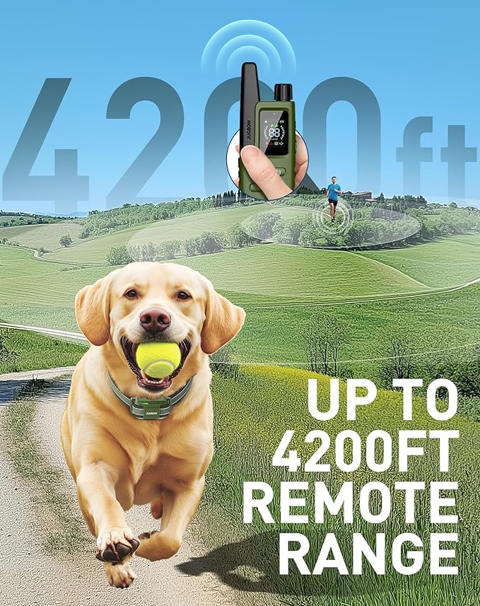 Jugbow Dog Shock Collar - 4200FT Training Collar with Remote for 5-120lbs Large Medium Small Dogs, IPX8 Waterproof E Collar with 4 Training Modes, Security Lock, Rechargeable Shock Collar (Green)
