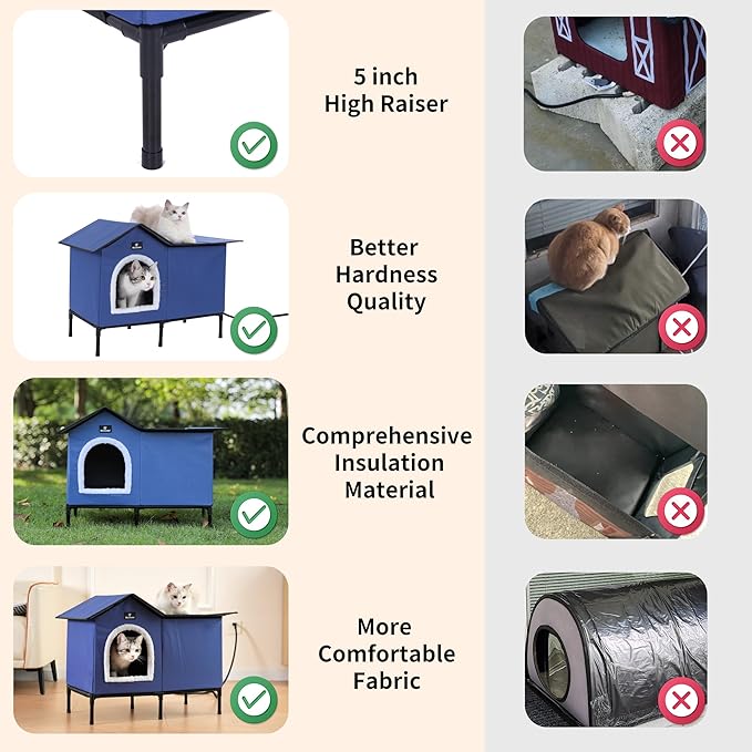 Large Heated Cat Houses for Outdoor Cats in Winter, Heated cat House for Indoor and Kitty Shelter for Your Pet to Stay Warm and Cozy,Easy to Assemble. (Dark Blue, Large)