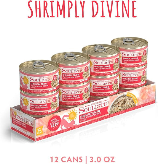 Soulistic Originals, Shrimply Divine Tuna and Shrimp Dinner in Gelée, 3oz Can, Pack of 12