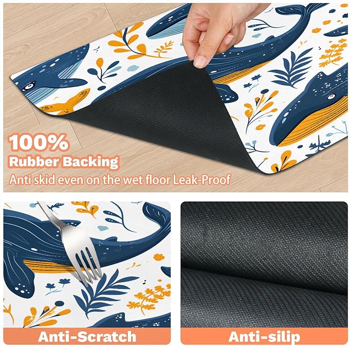 Dolphin Dog Food Mat for Floors Absorbent Dog Bowl Mat for Food and Water Dispenser Quick Dry Cat Food Placemat Pet Supplies 12" x 20", Ocean Animal