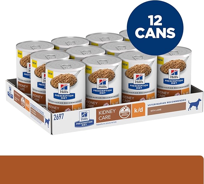 Hill's Prescription Diet k/d Kidney Care with Lamb Canned Dog Food, Veterinary Diet, 13 oz., 12-Pack Wet Food (Packaging May Vary)