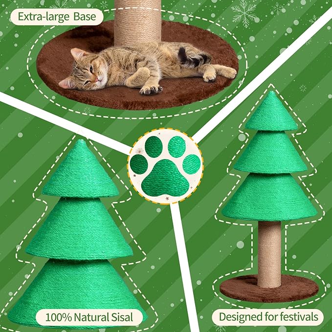 31.5in Christmas Tree Cat Scratcher, Cat Scratching Post for Indoor Cats, Large Sisal Cat Scratching Tree Cat Scratch Tower (Green)