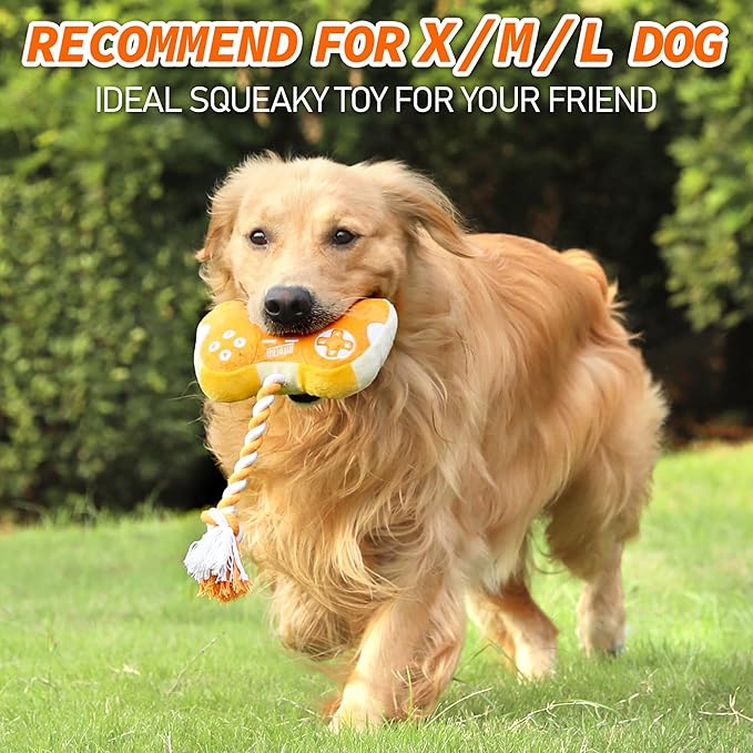 MTERSN Plush Dog Toy : Interactive Squeaky Dog Toys with Crinkle Paper and Gaming Controller Shape Dogs Rope Toys - Funny Pet Chew Toys with 3 Squeakers for Puppy, Small, Medium, Large Dogs (Yellow)