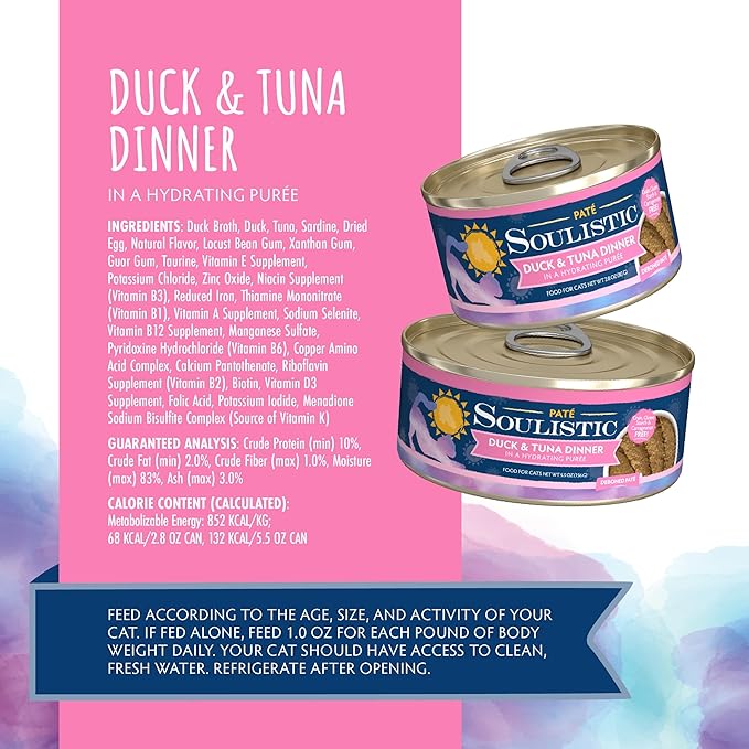 Soulistic Paté, Duck and Tuna Dinner in a Hydrating Purée, 5.5oz Can, Pack of 8
