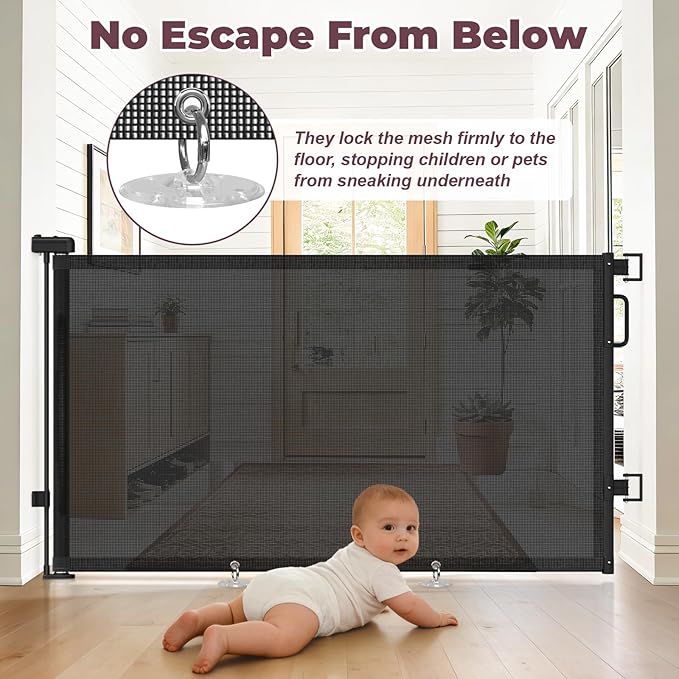 2Pack Retractable Baby Gates for Stairs, 58" Extra Wide Mesh Dog Gate for Doorways, Home Saftey Gate for Child Toddler Pet, Indoor and Outdoor Use, Easy Install, 34" Height, Black