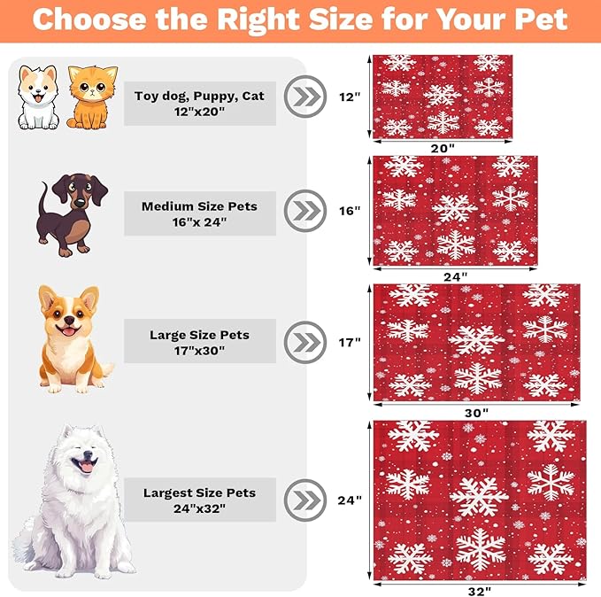 Xmas Snowflake Dog Food Mat for Floors Absorbent, Quick Dry Water Dispenser Mat for Food, Water, Pet Supplies 24" x 32", Christmas Snowflake