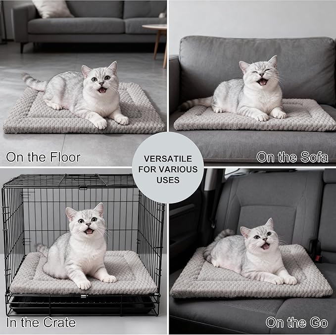 Dog Bed Mat - Dog Crate Pad - Reversible Mat for Pet Comfort - Soft Bed Crate Pads for All Seasons - Durable, Machine Washable Mat for Crates, Travel, and Home (Light Gray, 18" L*14" W*1.5" Th)