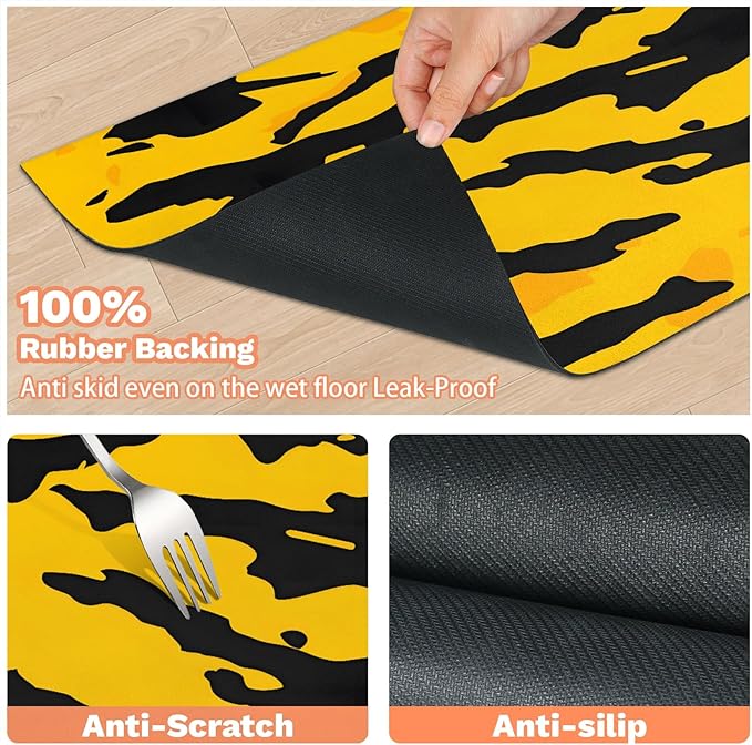 Yellow Camouflage Dog Food Mat for Floors Absorbent Dog Bowl Mat for Food and Water Dispenser Quick Dry Cat Food Placemat Pet Supplies 24" x 32", Camo