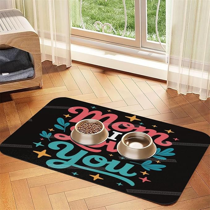 Pet Feeding Mat Absorbent Dog Mat for Food and Water Bowl Dog Accessories Happy Mother's Day Mom I Love You Cc Pet Supplies Dogs Quick Dry Cat Water Dispenser Mats 24x16In