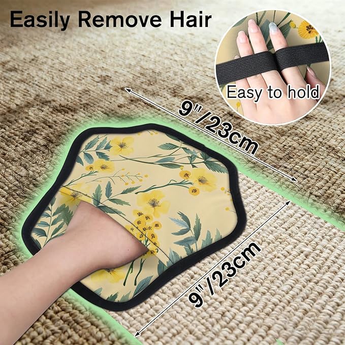 Yellow Flowers Leaves Electrostatic Pet Hair Removal Glove for Cats & Dogs - Reusable Grooming Mitt for Couch, Carpet, Car Seat & Laundry - Large 9x9 Inch