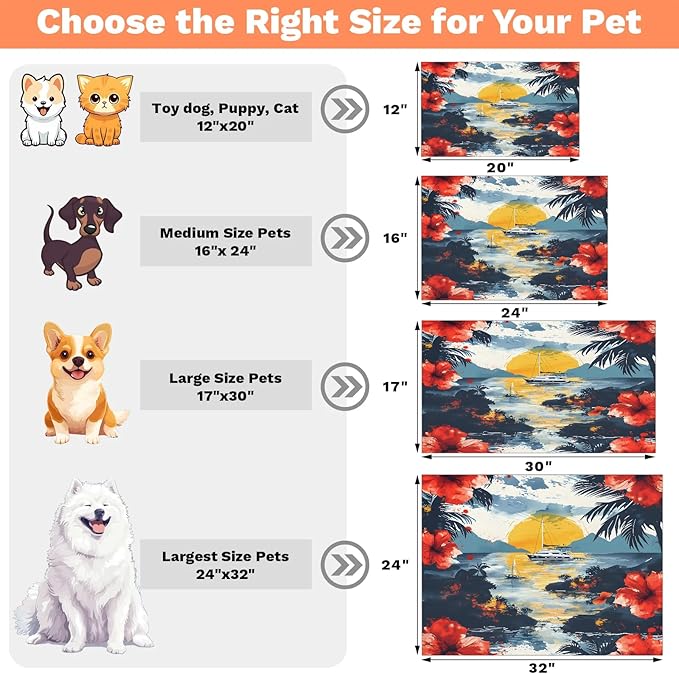 Sea Ship Dog Food Mat for Floors Absorbent, Quick Dry Water Dispenser Mat for Food, Water, Pet Supplies 12" x 20", Flower