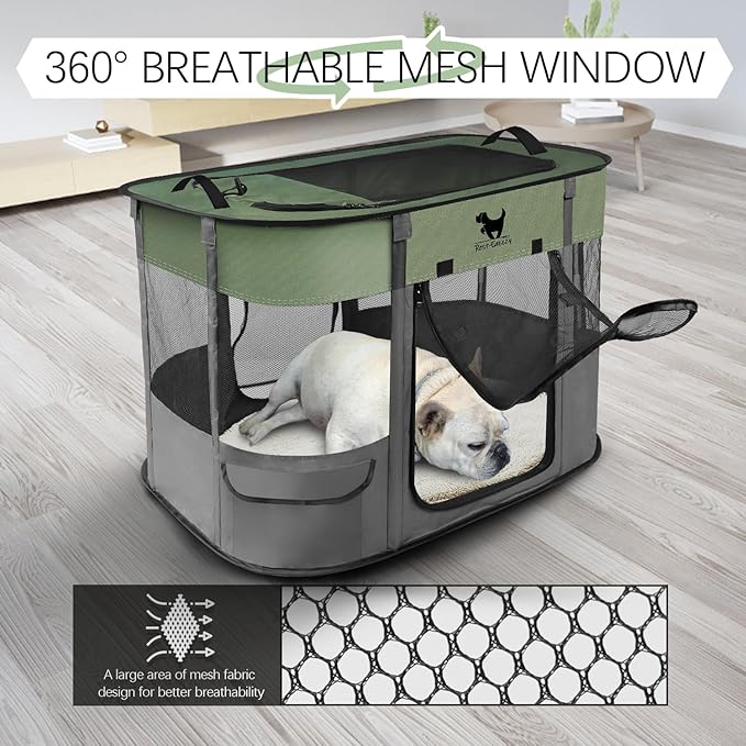 Rest-Eazzzy Dog Playpen, Foldable Kitten Playpen for Medium Dogs, Portable Pet Puppy Playpen with Removable Shade Cover, Indoor Outdoor Travel Camping Use for Small Pets with Carrying Case (M, Green)