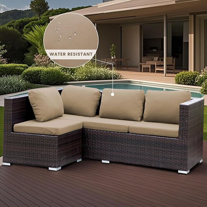 HANDONTIME 8Pcs Patio Cushion Covers Stretch Outdoor Couch Cover Replacement Cushions for Outdoor Furniture Waterproof Patio Furniture Cover for Pets Sofa Covers Washable (Khaki,Cover Only)