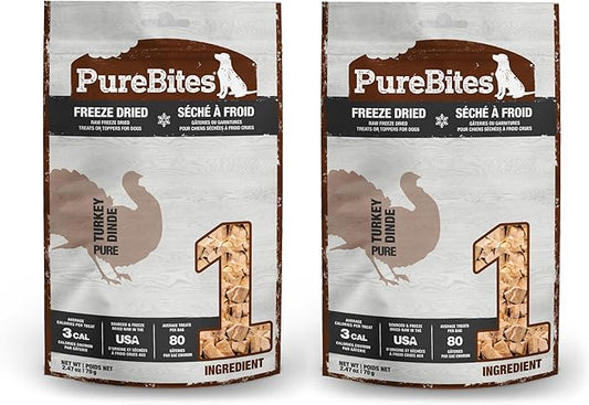 PureBites Freeze Dried Dog Treats, Turkey, 70g || 2.47oz, Pack of 2