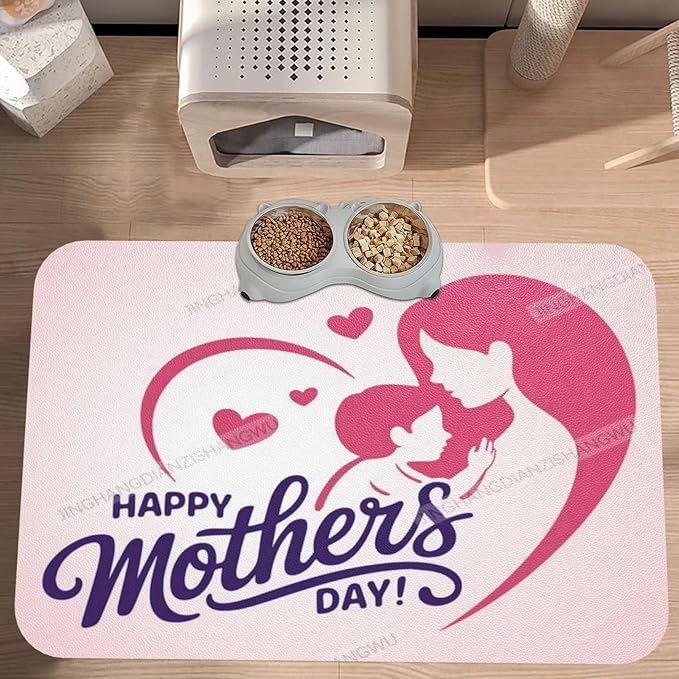 Pet Feeding Mat Absorbent Dog Mat for Food and Water Bowl Dog Accessories Happy Mother's Day Floral Gift for Mom Bd Pet Supplies Dogs Quick Dry Cat Water Dispenser Mats 24x16In