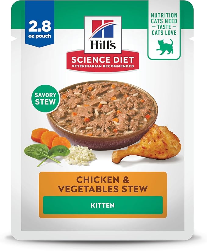 Hill's Science Diet Kitten, Kitten Premium Nutrition, Wet Cat Food, Chicken & Vegetables Stew, 2.8 oz Pouch, Case of 24