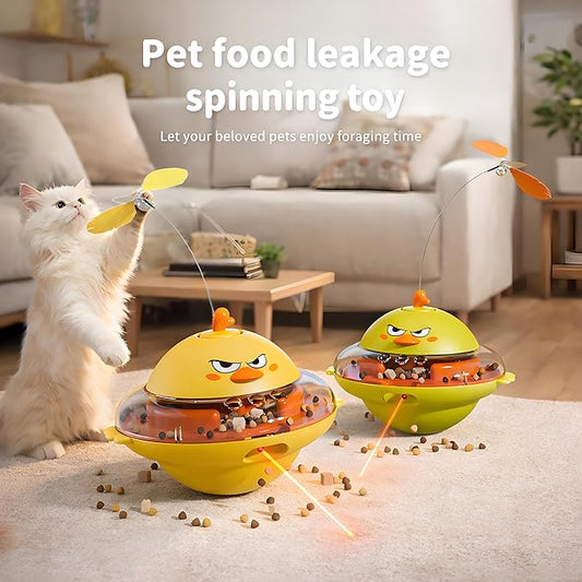 hooroor 4-in-1 Interactive Cat Toy for Indoor Cats: Automatic Laser Pointer, Feather Teaser, Treat Dispenser & Bird Chirp - USB-C Rechargeable Self-Balancing Toy to Relief Boredom & Anxiety