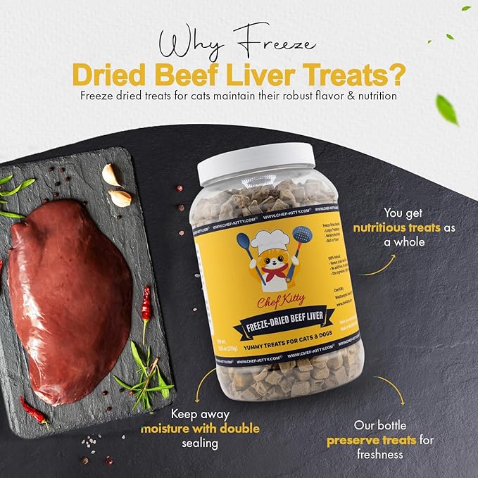 Freeze Dried Beef Liver Dog Treats | Healthy Kitten Treats, Single Ingredient, Raw | High Protein Cat & Dog Food Toppers, Grain-Free | Inspected & Tested in USA | 3.9 oz