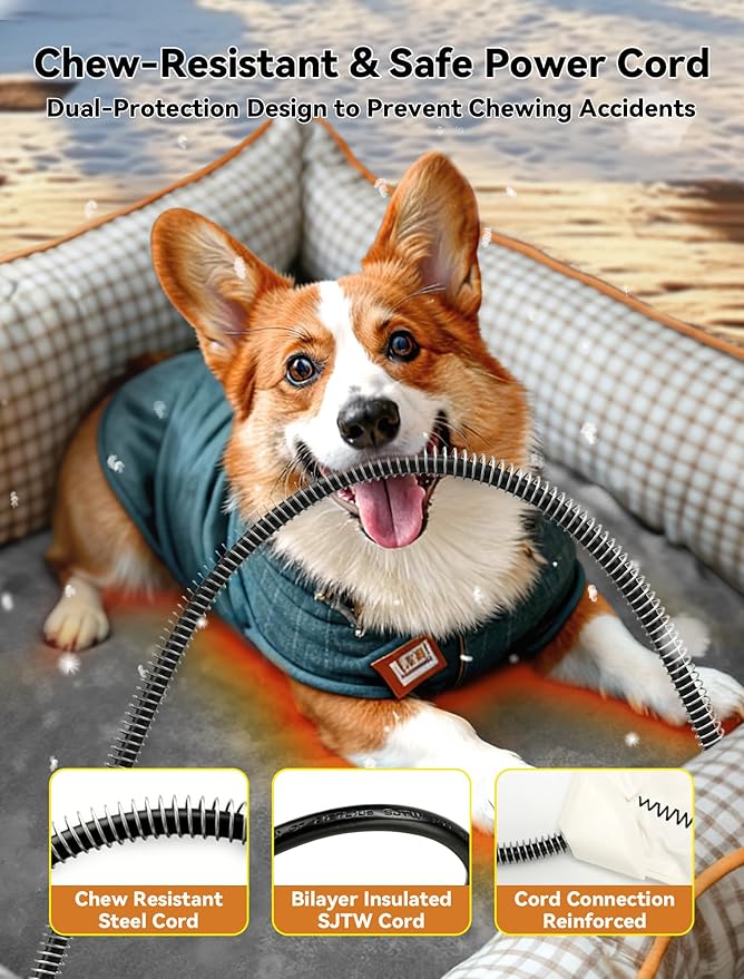 Outdoor Pet Heating Pad for Dog & Cat, Multi-Size Waterproof Heated Cat Dog Bed for Outside, Pet Heater Warmer Mat Blanket with Chew Resistant Cord for Senior Dog Cat House Whelping Box,Gray,16" x 28"