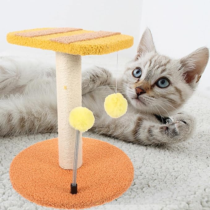 Alipis Bee-Shaped Cat Scratching Post and Climber Small Size Sisal Cat Scratcher and Cozy Nest Indoor Kitten Play Tower