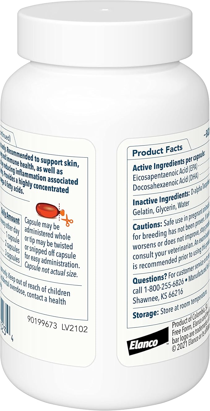 Free Form Snip Tips Omega-3 Fish Oil Liquid Supplement for Small Dogs and Cats, 60 Count (Pack of 2)