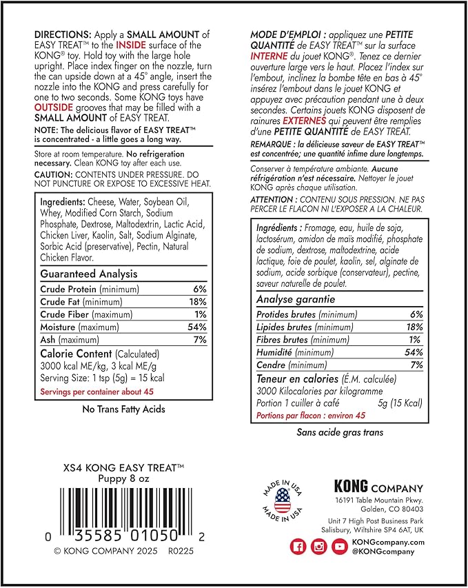 KONG Easy Treat Dog Paste 3-Pack – Mess-Free Stuffing Toys, Training & Reward Treats, Made in USA, Highly Digestible, No Refrigeration Needed (Puppy)