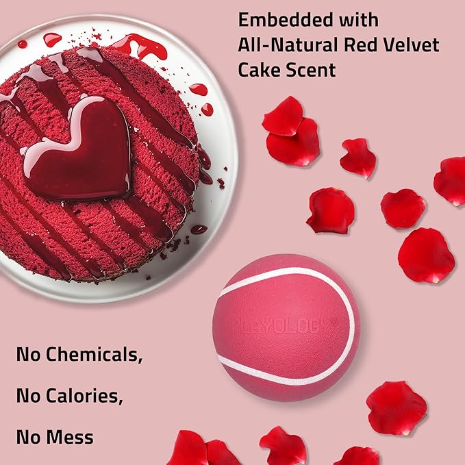 Playology Dog Toys | Squeaky Chew Ball - Bouncy Durable Floating Fetch Ball for Dogs | Jumbo Red Velvet Cake Limited Edition Valentine's Toy - Easy to Clean and Made from Non Toxic Materials
