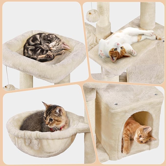 Yaheetech 34.5in Scratching Post, Cat Scratchers for Indoor Cats and Kittens, Multifunctional Activity Post w/Sisal Rope＆Dangling Ball＆Large Condo, Beige