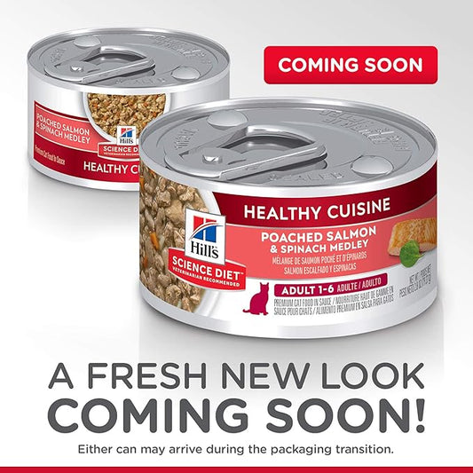Hill's Science Diet Adult 1-6 Healthy Cuisine Wet Cat Food, Poached Salmon & Spinach Stew, 2.8 oz. Cans, 24-Pack
