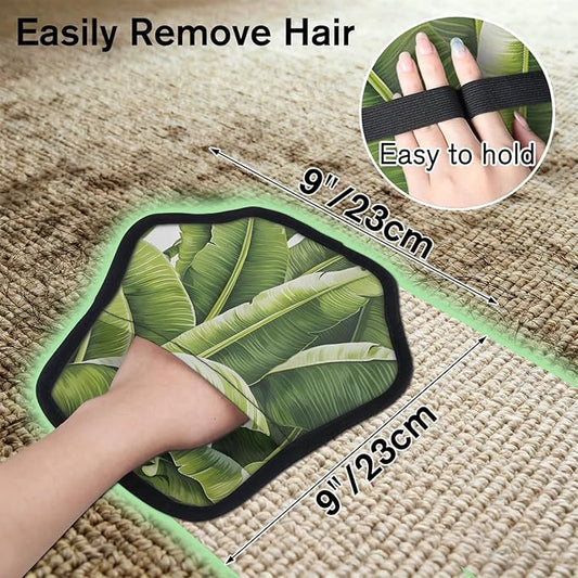 Tropical Banana Leaves Electrostatic Pet Hair Removal Glove for Cats & Dogs - Reusable Grooming Mitt for Couch, Carpet, Car Seat & Laundry - Large 9x9 Inch