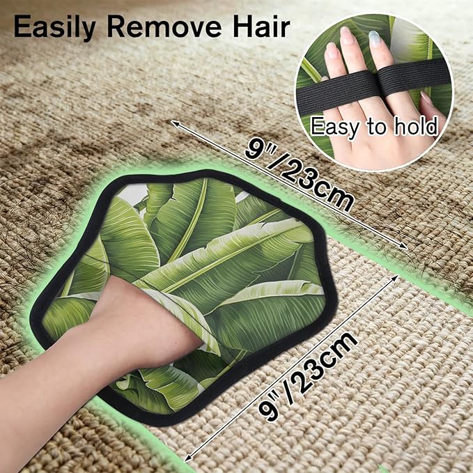 Tropical Banana Leaves Electrostatic Pet Hair Removal Glove for Cats & Dogs - Reusable Grooming Mitt for Couch, Carpet, Car Seat & Laundry - Large 9x9 Inch