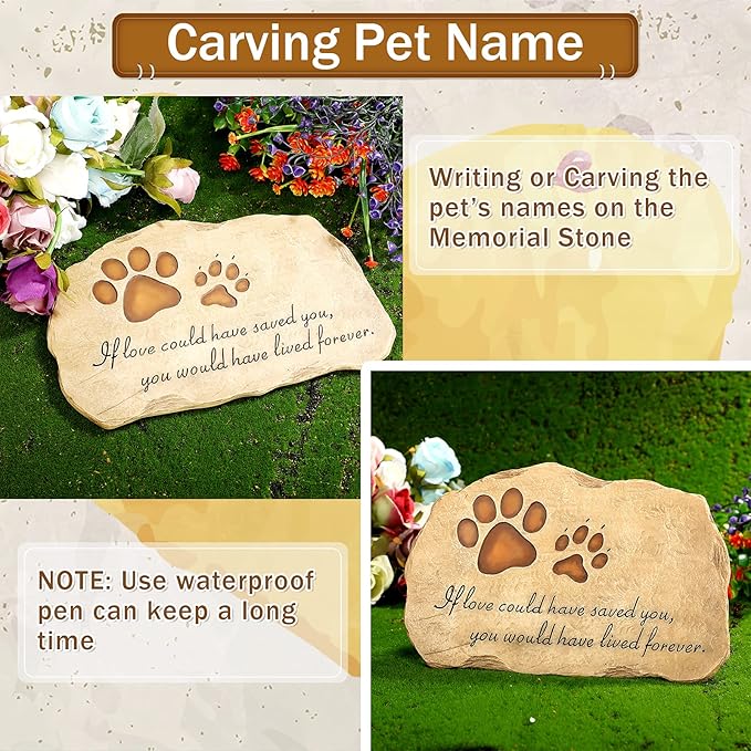 Jetec Dog Memorial Stone Dog Garden Memorial Stone Paw Prints Pet Headstone Resin Grave Marker Pet Loss Gifts Sympathy Gifts for Indoor Outdoor, 11 x 7.5 Inch