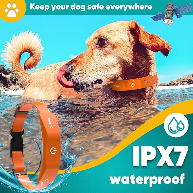 GPS Wireless Dog Fence with Free App, Electric Fence System with Training Collar, Portable Fence for Outdoor Use, Rechargeable Waterproof Flexiable Collar, Adjustable for Large Medium Dogs (Oran ge)
