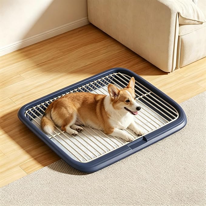 Dog Potty Tray with Guide Pillar, Large Indoor Pet Pee Pad Holder, Removable & Washable Puppy Training Toilet for Housebreaking Supplies Blue