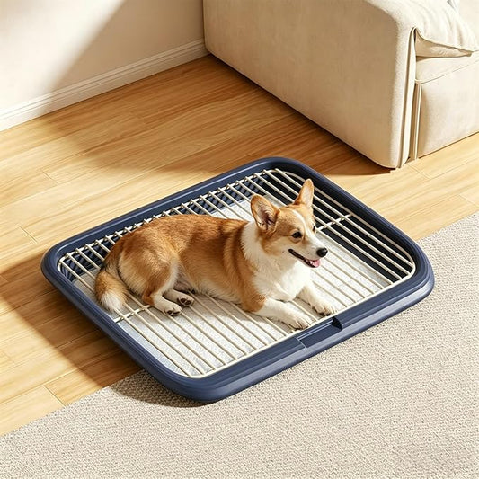 Dog Potty Tray with Guide Pillar, Large Indoor Pet Pee Pad Holder, Removable & Washable Puppy Training Toilet for Housebreaking Supplies Blue