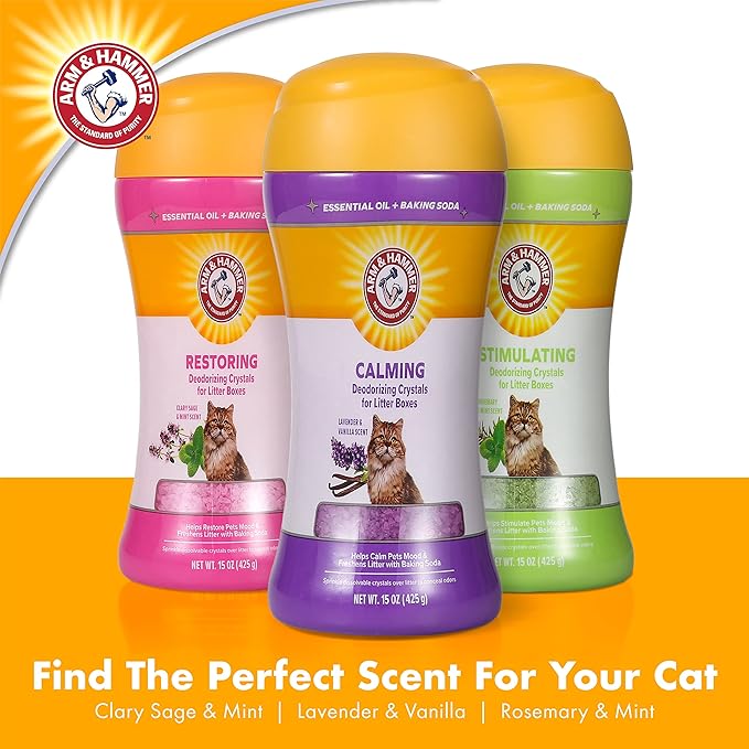 Arm & Hammer Cat Litter Deodorizing Crystals with Baking Soda, Odor Neutralizer, Dissolving Litter Box Deodorizer for Cat Litter Odor Control, Lavender and Vanilla Scent, 15 Oz