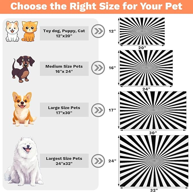 Striped Dog Food Mat for Floors Absorbent, Quick Dry Water Dispenser Mat for Food, Water, Pet Supplies 12" x 20", White Black