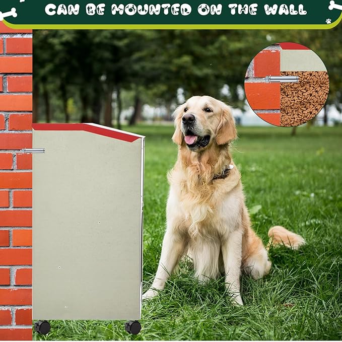 25 lb Automatic Dog Feeder for Large Breed with Wheels Galvanized Gravity Dog Food Dispenser Outdoor Pet Self Feeding, Easy to Move with Rolling Wheels