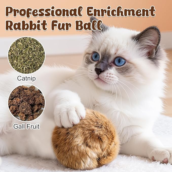 Rabbit Fur Ball Cat Toy,Soft Fluffy Cat Toy Ball,Furry Catnip Toy Ball,Interactive Fluffy Cat Toy Ball,Soft,Washable & Fun to Chase,for Bunny Kicks & Chase Games,for Indoor Exercise & Bonding (3pcs