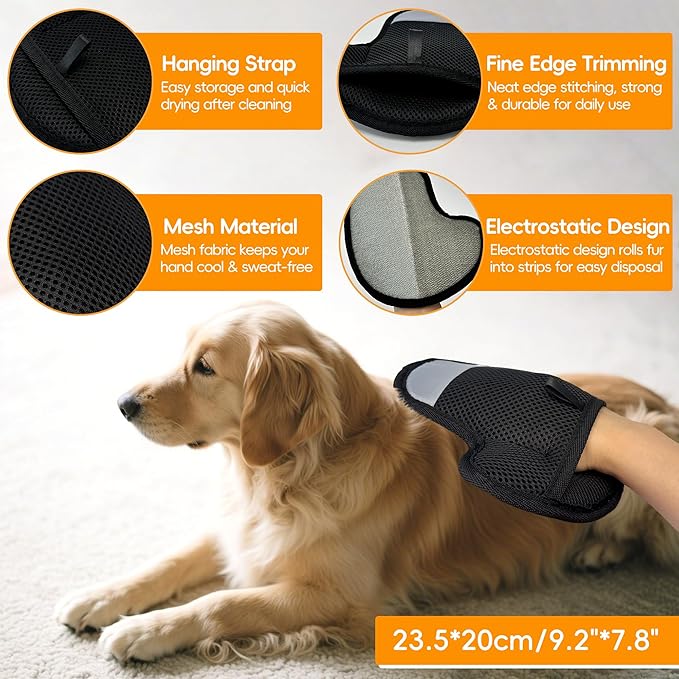 2Pcs Pet Hair Removal Gloves for Dogs & Cats, Electrostatic Pet Hair Remover Tool, Reusable Dog Hair Remover Grooming Gloves Brush Upgraded Removal Mitt
