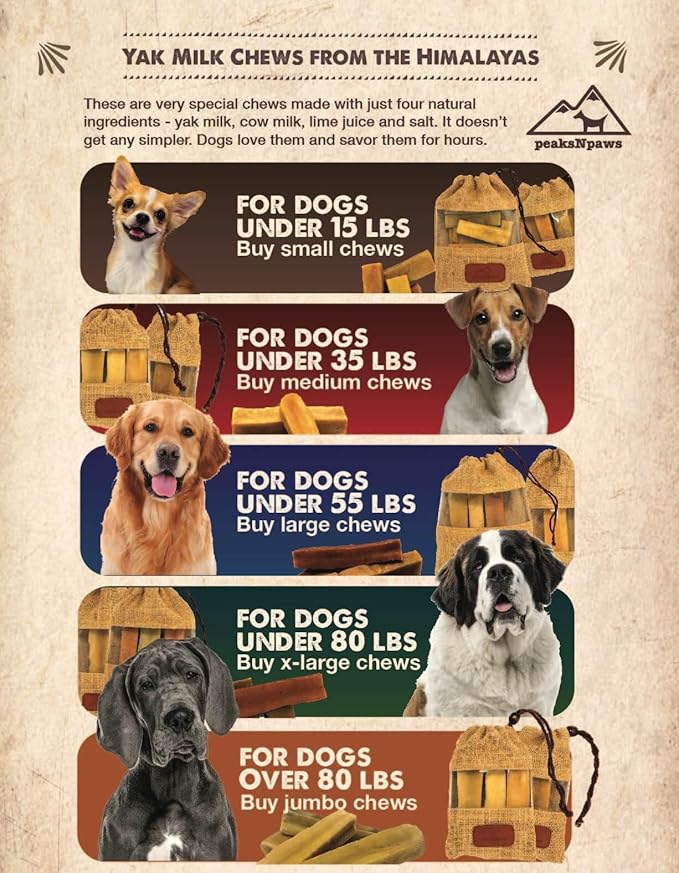 peaksNpaws Yak Cheese, High Protein, Himalayan Dogs Chews, Natural Dog Treats, Lactose Free, Long Lasting Dogs Treat for Aggressive Chewers Under 35 lbs 3 Medium Chew Sticks